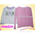 Girls` lovely cotton knitted long sleeve tee shirt with Embroider